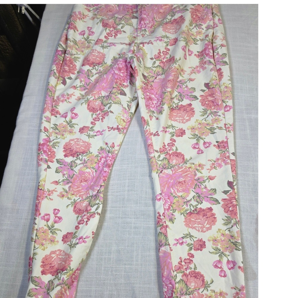 Vanilla Star Floral Print Pant Pink Yellow Rose Slim Stretch X2711-929A Women 10